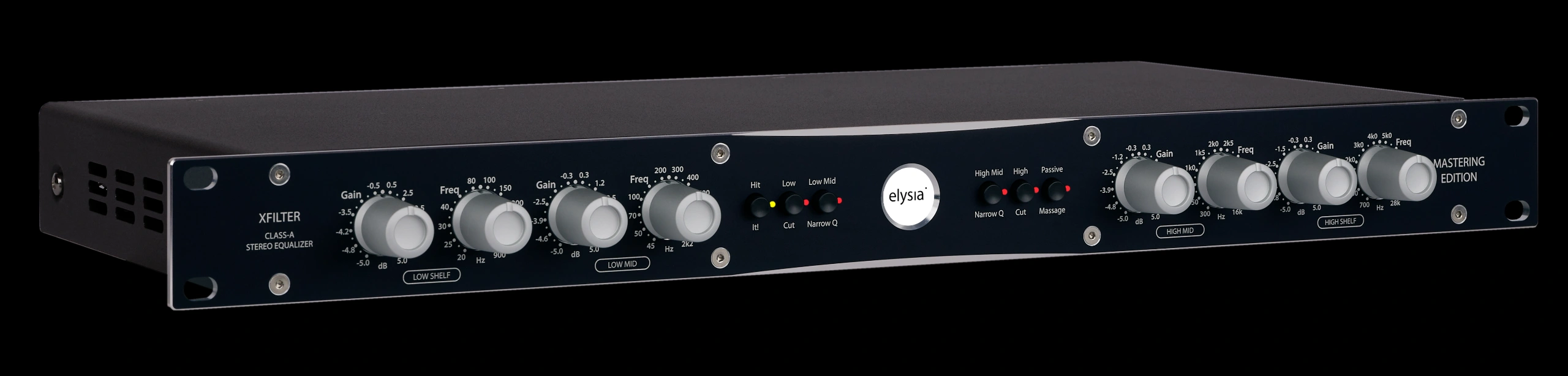 picture of the elysia xfilter mastering edition rack front with all controls and buttons.